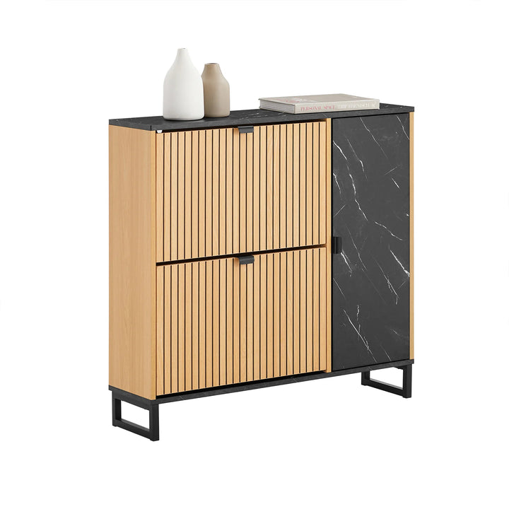 Elegant og pladsbesparende skoskab (90 x 88 x 24 cm) i sort og naturfarve