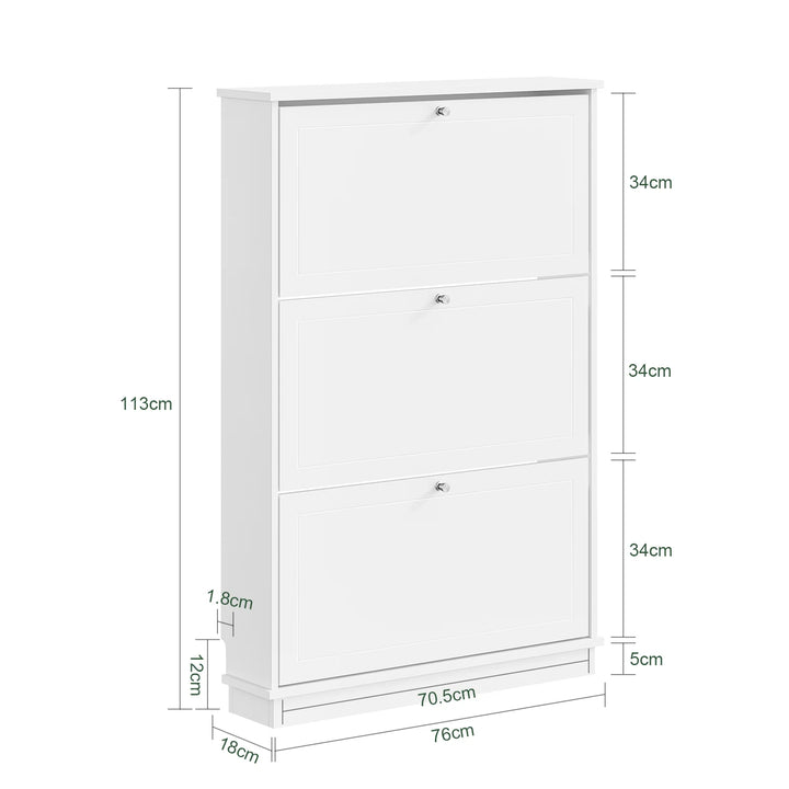 Smalt skoskab i hvid – plads til 9 par sko på kun 18 cm dybde, 76 × 18 × 113 cm