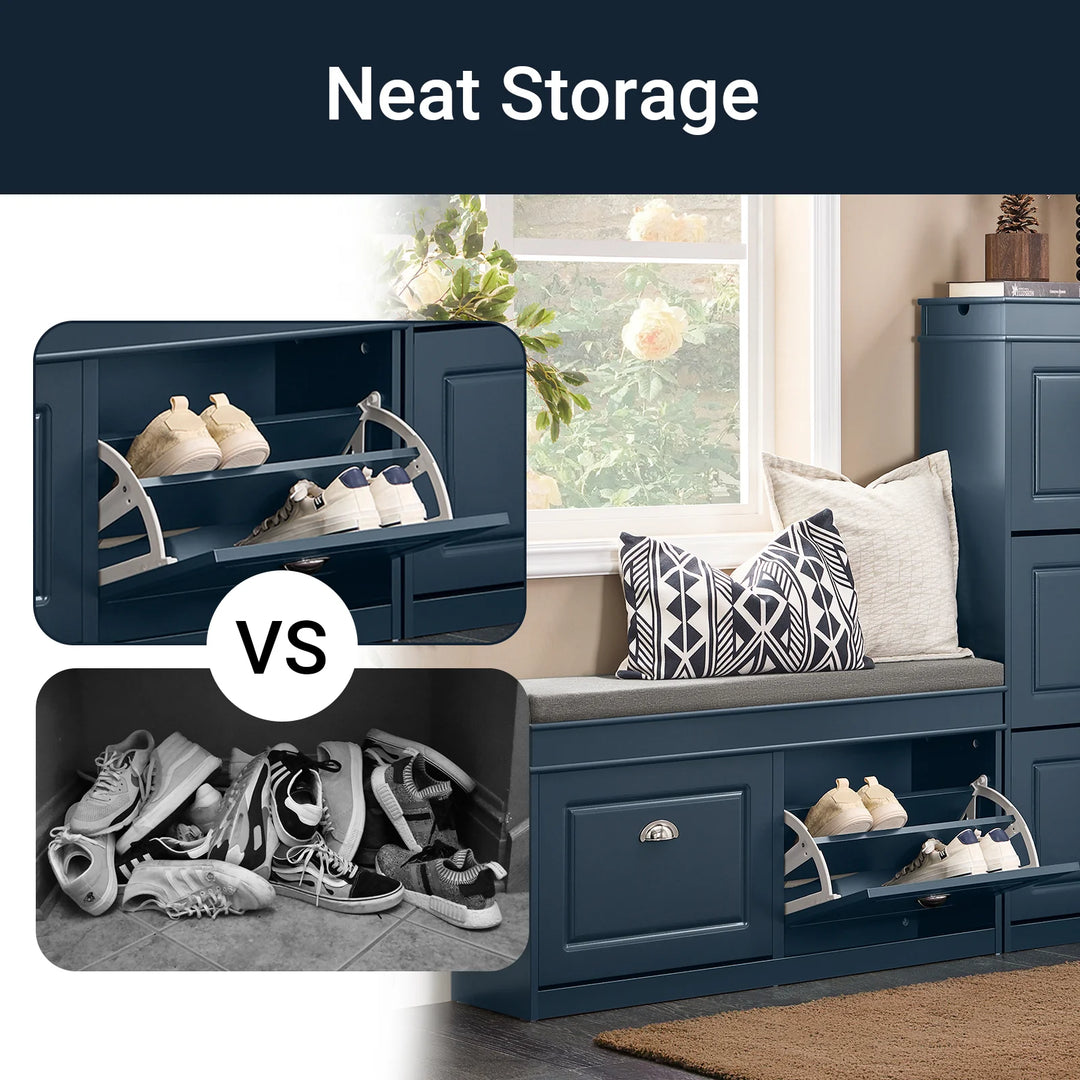 Entrésæt med skobænk og skoskab, skandinavisk stil, blå