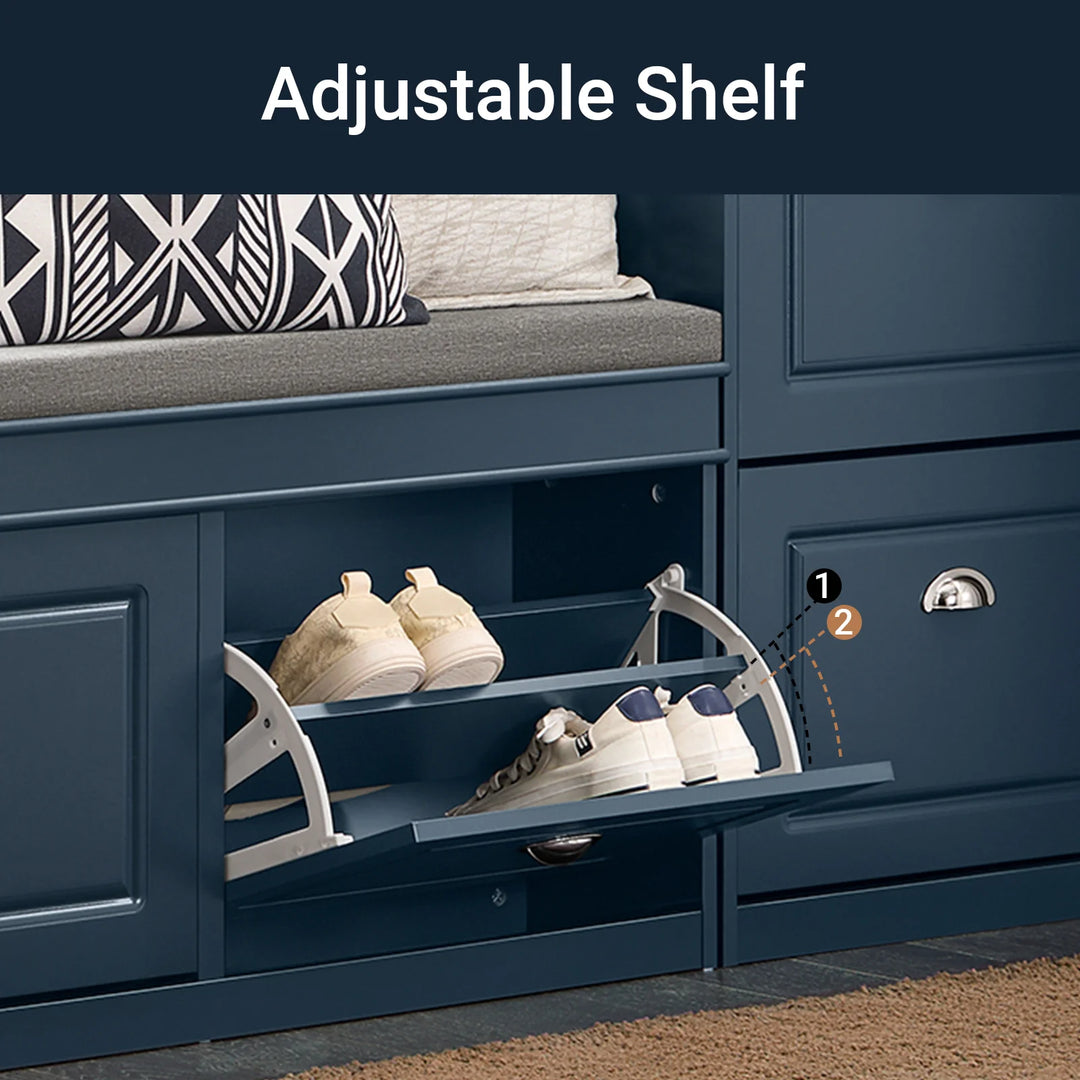 Entrésæt med skobænk og skoskab, skandinavisk stil, blå