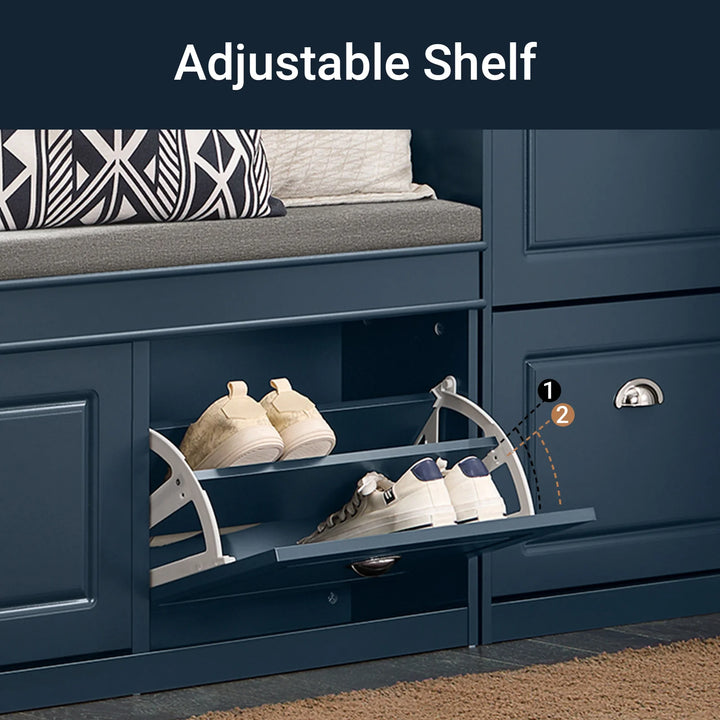 Entrésæt med skobænk og skoskab, skandinavisk stil, blå