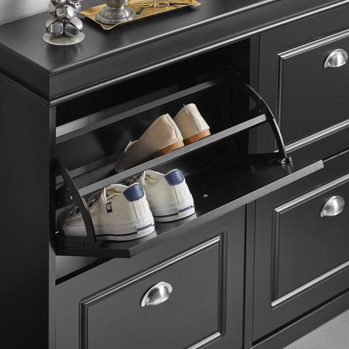 Moderne og elegant skoskab, B105 x D24 x H82 cm, sort