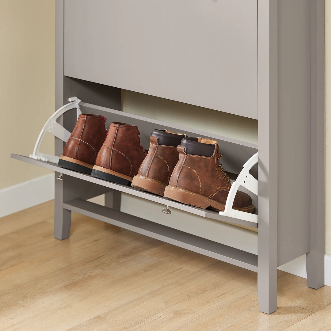 Genialt pladsbesparende: slankt skoskab til gangen – kun 24 cm dybt, B80xD25xH108 cm, lysbrun