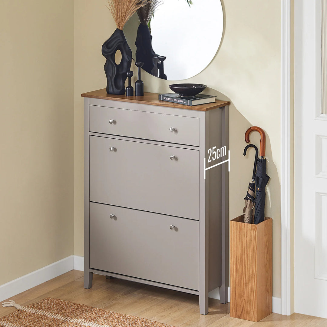 Genialt pladsbesparende: slankt skoskab til gangen – kun 24 cm dybt, B80xD25xH108 cm, lysbrun