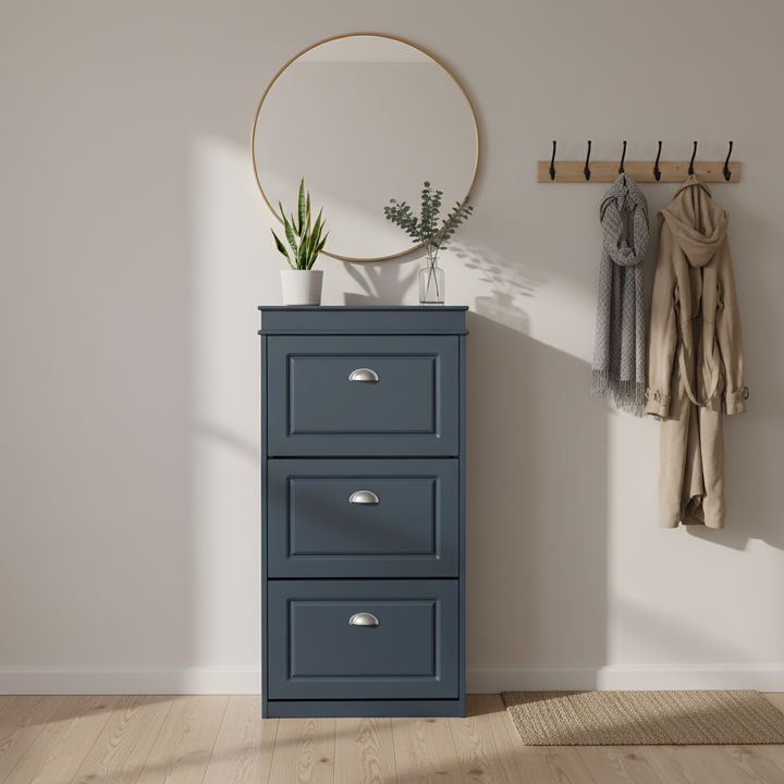 Pladsbesparende skoskab i trendy blå, 53x24x118 cm