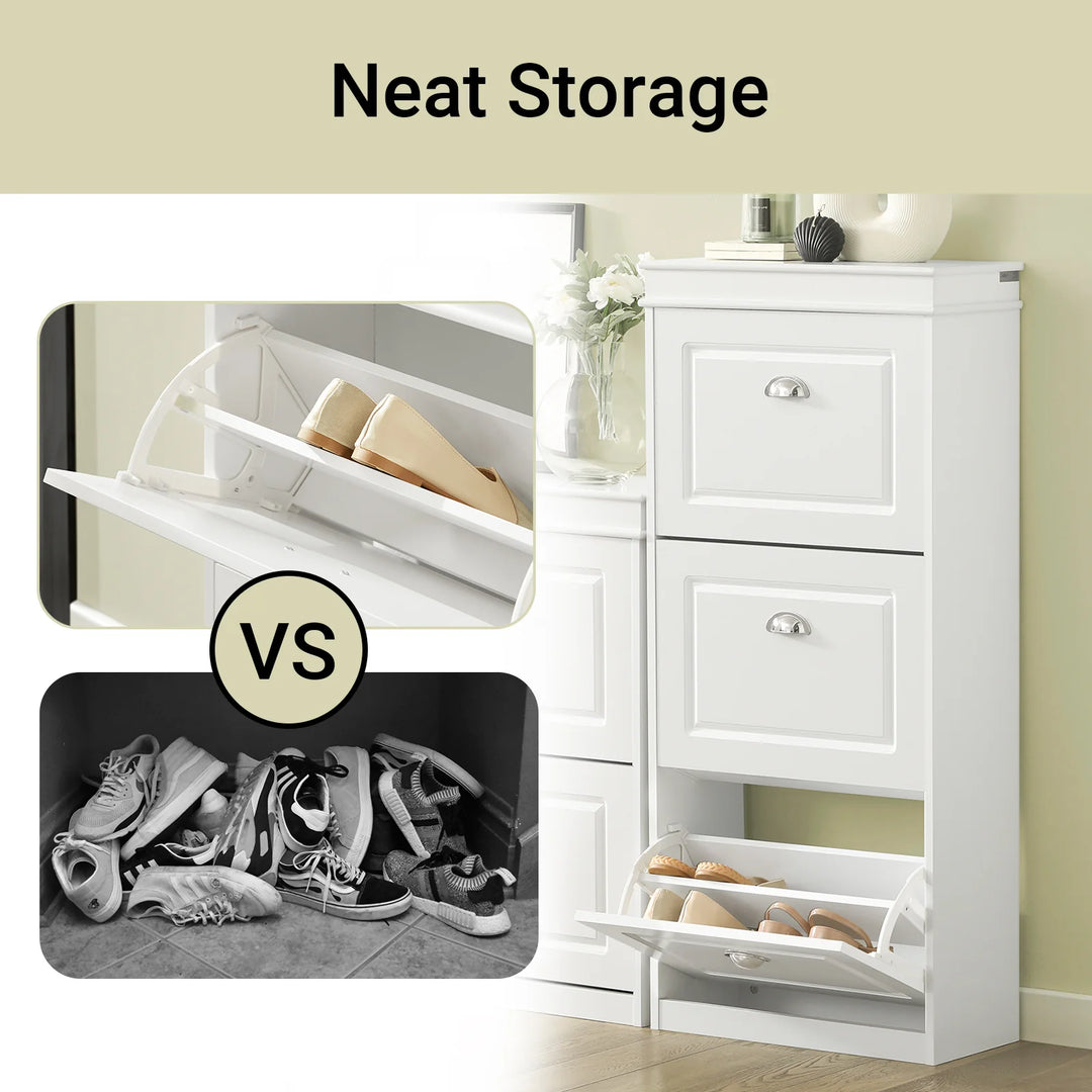 Entrésæt med skobænk og skoskab, skandinavisk stil, hvid