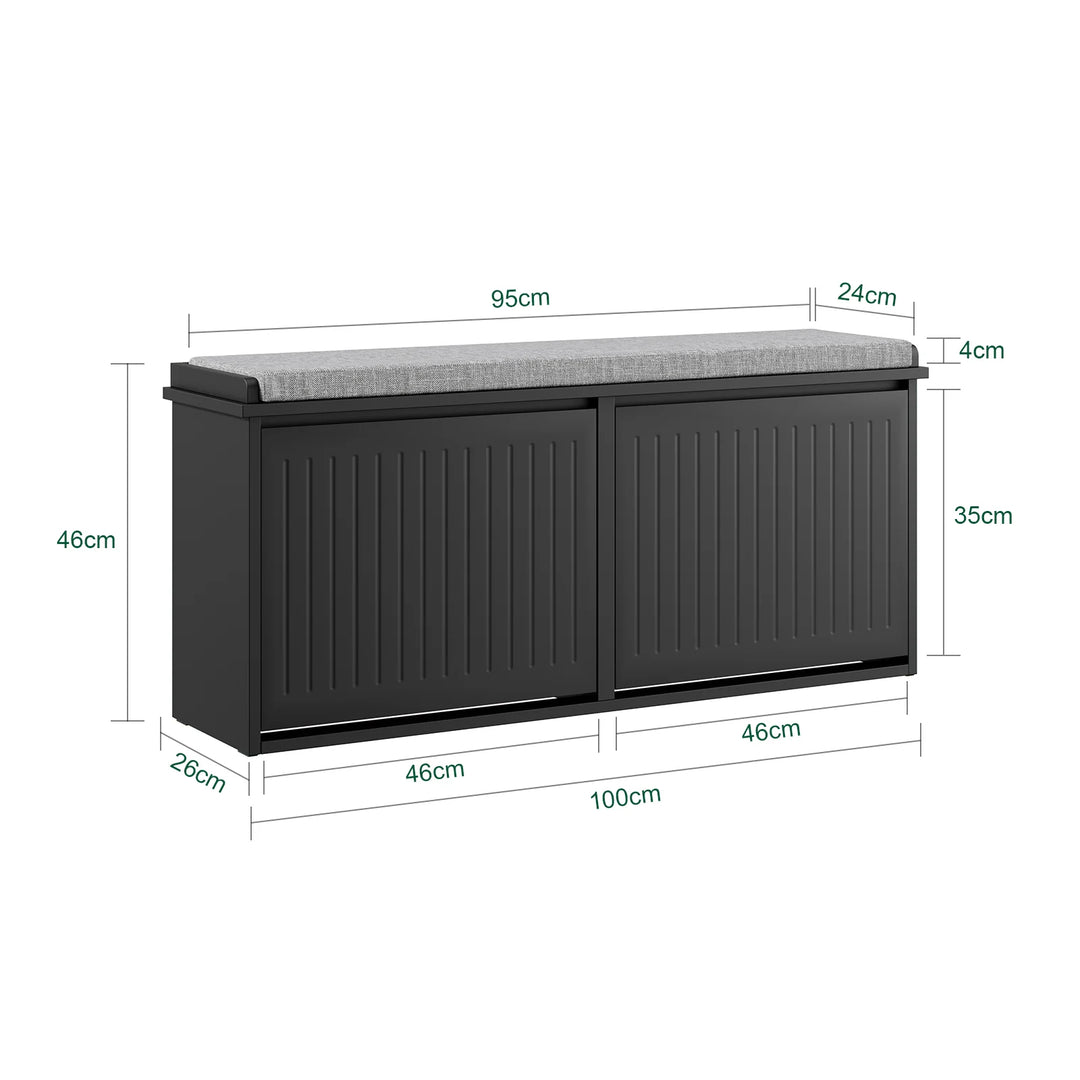 Skobænk med opbevaring og pude, sort – 100 x 46 x 26 cm, kan bære op til 158 kg.