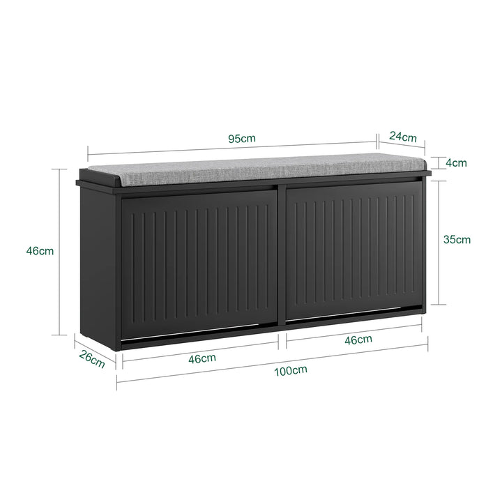 Skobænk med opbevaring og pude, sort – 100 x 46 x 26 cm, kan bære op til 158 kg.