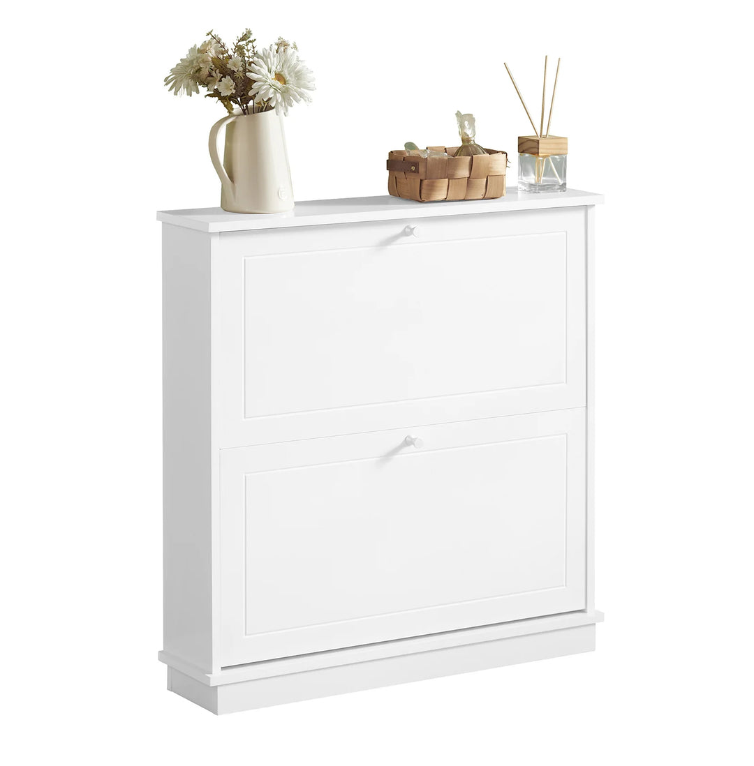Minimlistisk skoskab i skandi-stil, B76 x D18 x H78 cm, hvid