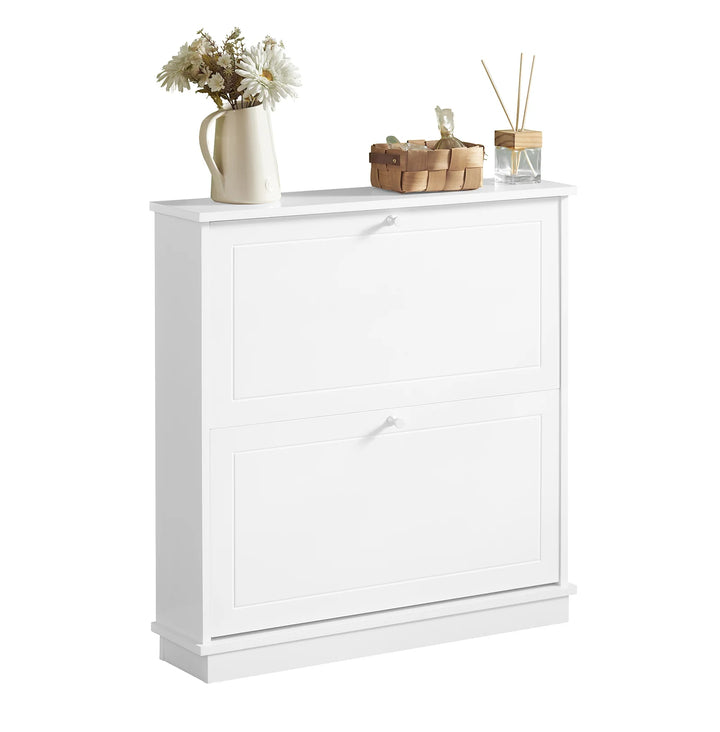 Minimlistisk skoskab i skandi-stil, B76 x D18 x H78 cm, hvid