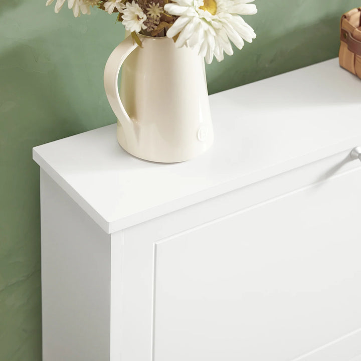 Minimlistisk skoskab i skandi-stil, B76 x D18 x H78 cm, hvid
