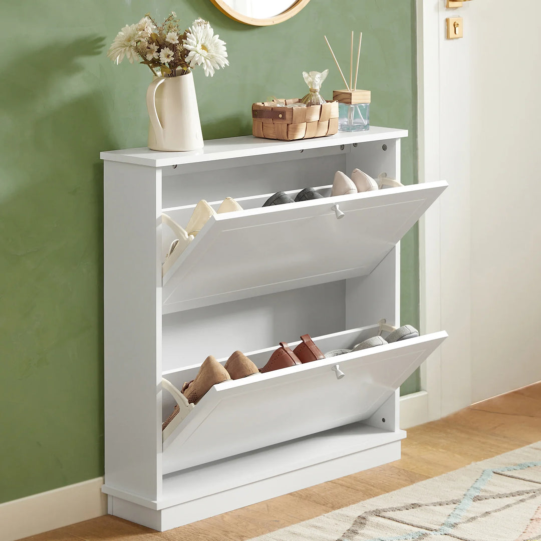 Minimlistisk skoskab i skandi-stil, B76 x D18 x H78 cm, hvid