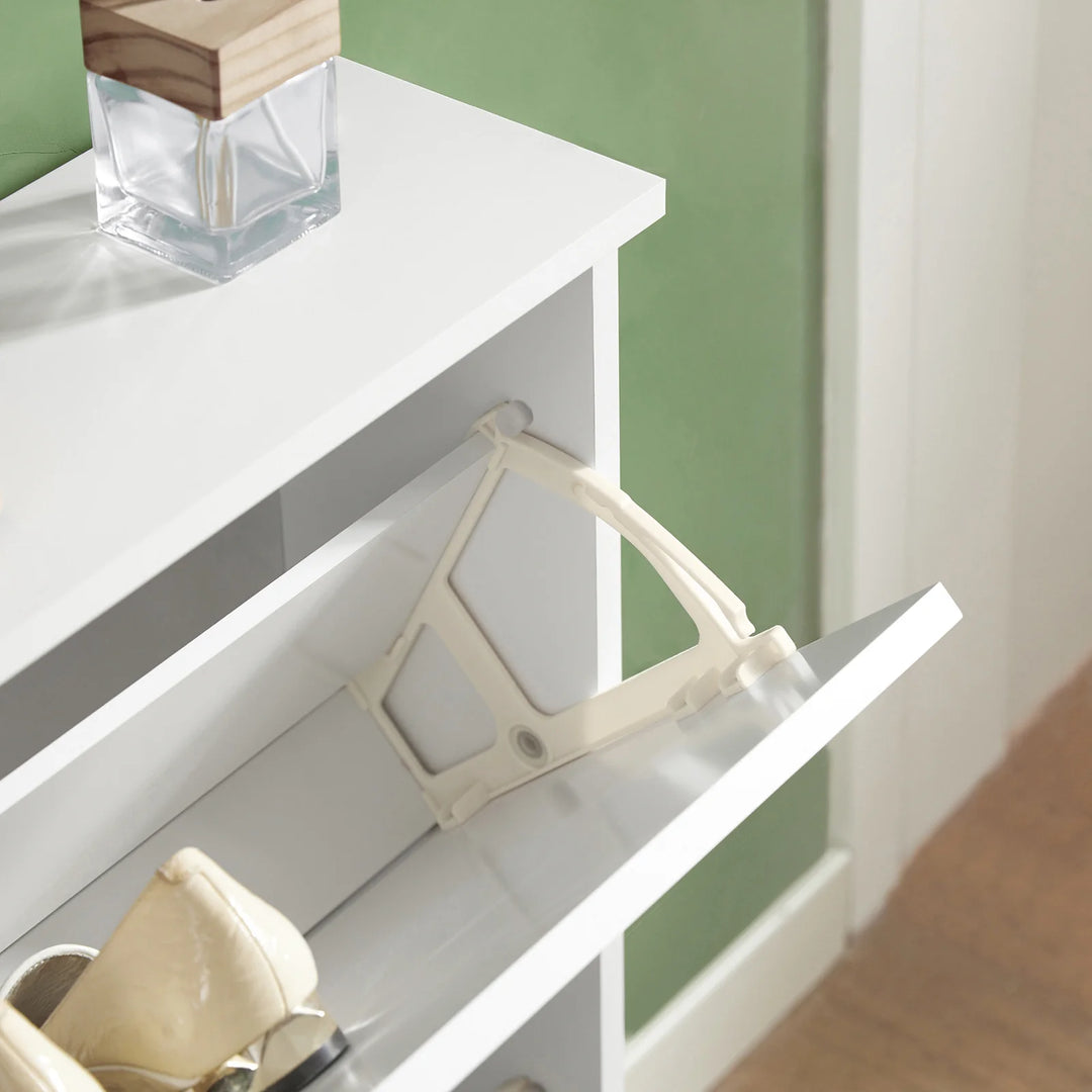 Minimlistisk skoskab i skandi-stil, B76 x D18 x H78 cm, hvid