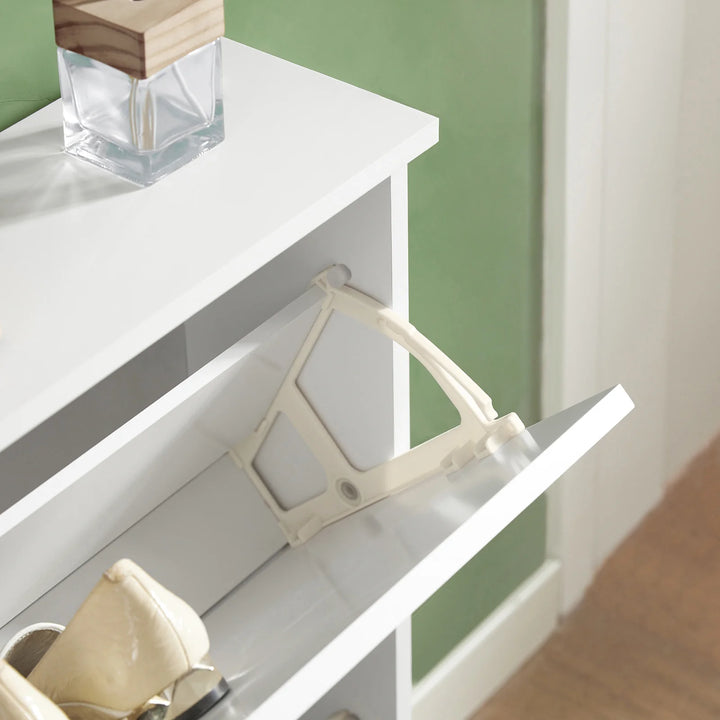 Minimlistisk skoskab i skandi-stil, B76 x D18 x H78 cm, hvid