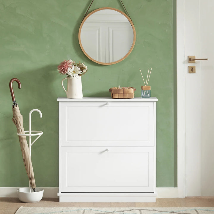 Minimlistisk skoskab i skandi-stil, B76 x D18 x H78 cm, hvid
