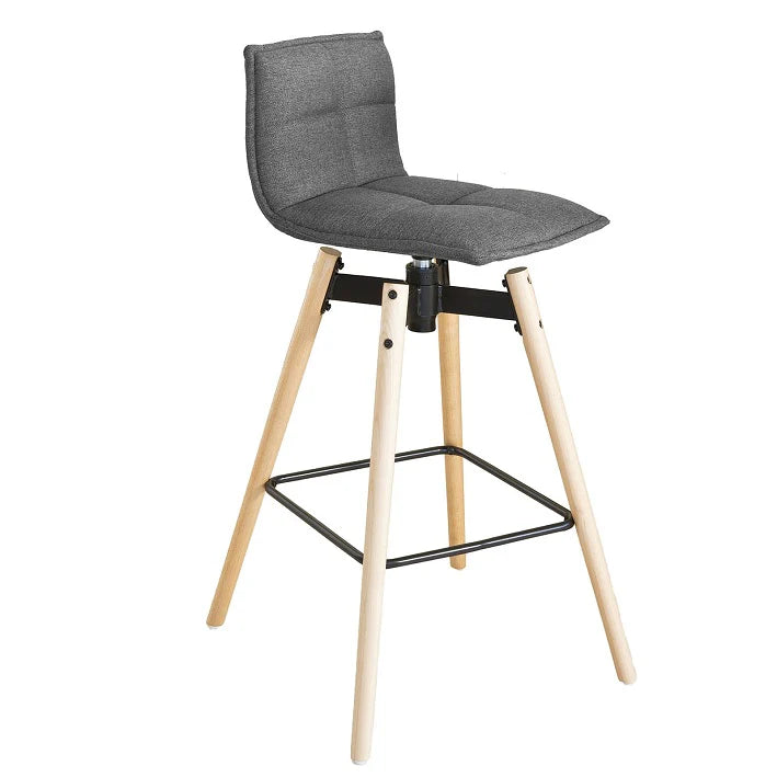 Moderne barstol med grå hynde, ben i bøgetræ, B38 x D36 x H98 cm