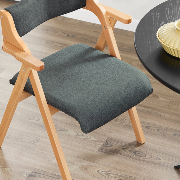 Sammenklappelig træstol med hynde – pladsbesparende og komfortabel spise- og loungestol i mørkegrå
