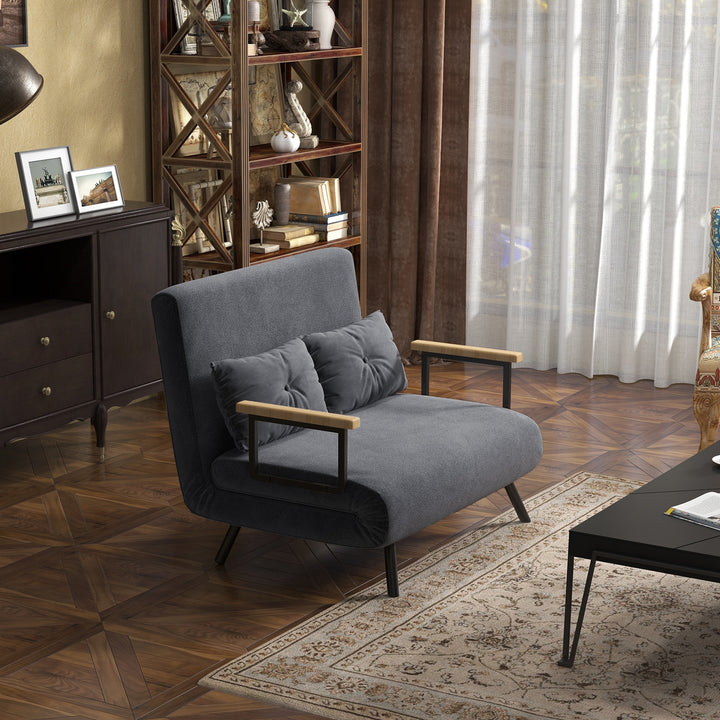 2-Personers sovesofa, fløjlsofa, sovefunktion, inklusive 2 puder, fløjlslook, natur + mørkegrå + sort