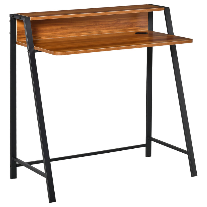 Skrivebord, computerbord med opbevaring og kabelhåndtering, moderne skrivebord med metalramme til studie, soveværelse, hjemmekontor, 84 x 45 x 85 cm, valnød + sort