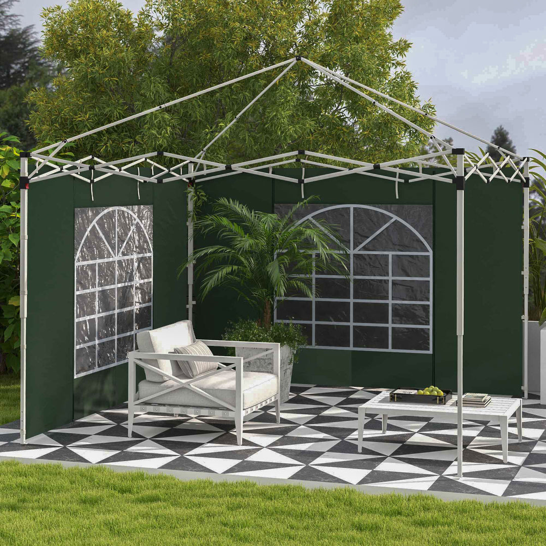 Solrige sidevægge til 3 x 3/3 x 6 m pavillon, sidepaneler med vindue, dør, reservevægge til partytelt, oxford-stof, grøn
