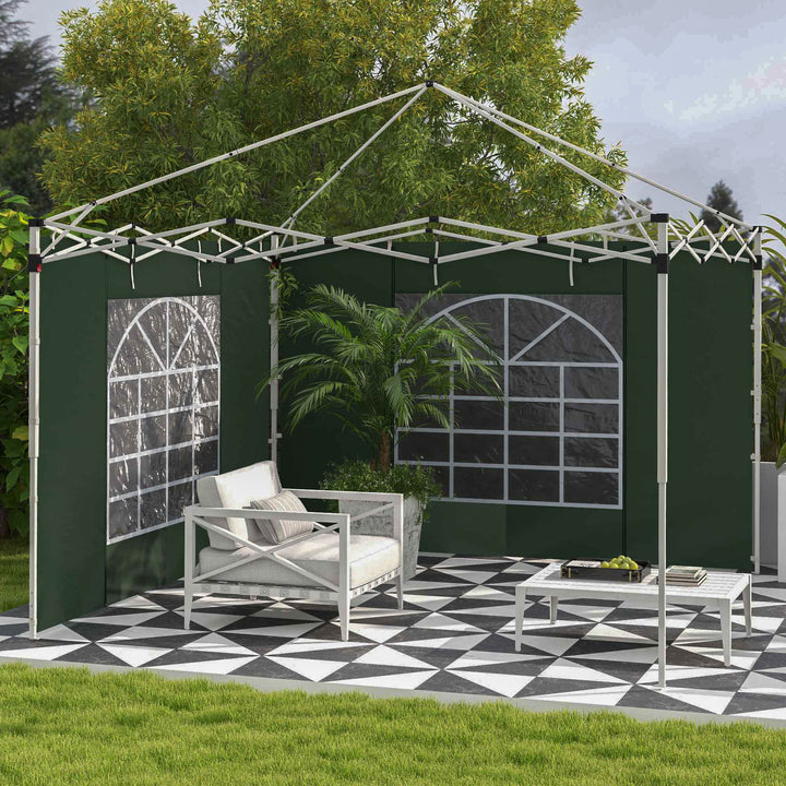 Solrige sidevægge til 3 x 3/3 x 6 m pavillon, sidepaneler med vindue, dør, reservevægge til partytelt, oxford-stof, grøn