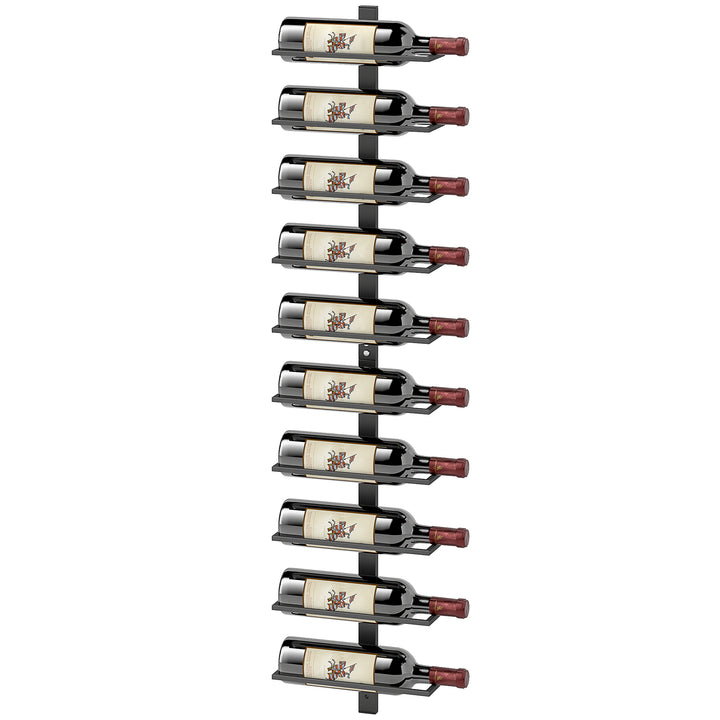 Vinreol, vægreol til 10 flasker vin, 10 hylder, metal, til køkken, stue, hjemmebar, sort