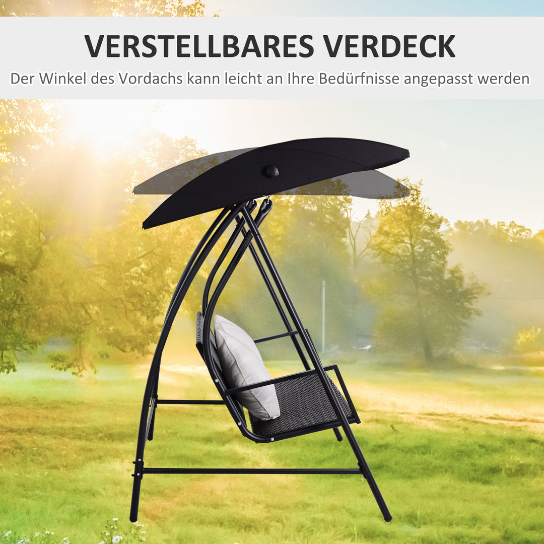 3-Personers verandagynge lavet af polyrattan og metal med hynder, lasteevne op til 360 kg, ny (sort)