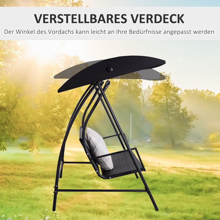 3-Personers verandagynge lavet af polyrattan og metal med hynder, lasteevne op til 360 kg, ny (sort)