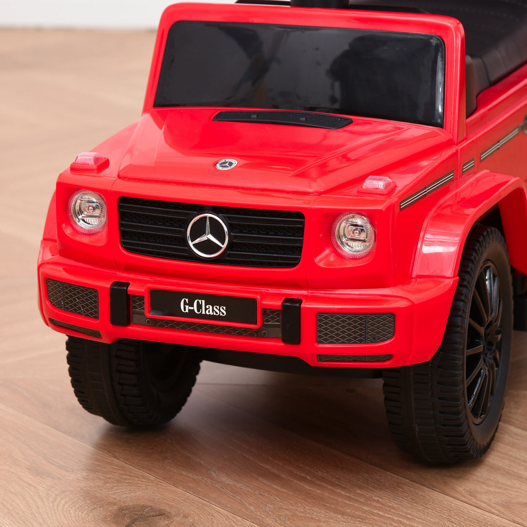 Mercedes-Benz G350 kørebil med skubbehåndtag, 3-i-1 kørebil med rat, til børn i alderen 18-36 måneder, rød
