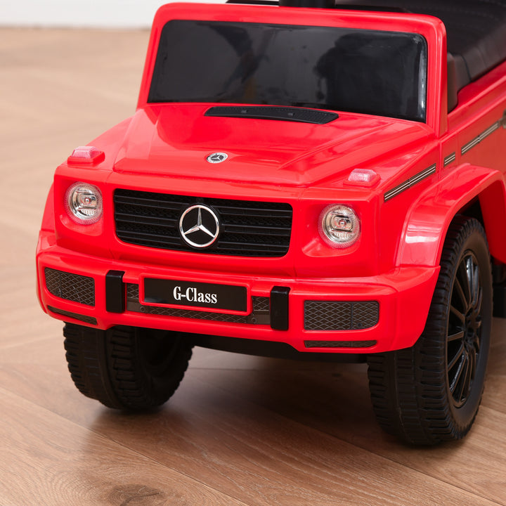 Mercedes-Benz G350 kørebil med skubbehåndtag, 3-i-1 kørebil med rat, til børn i alderen 18-36 måneder, rød