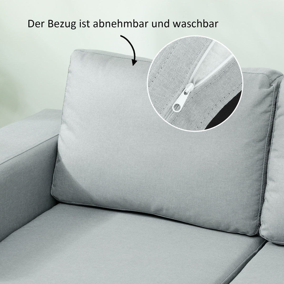2-Personers sofa, sofa med massivt træstel, metalben, enkelt design, lysegrå