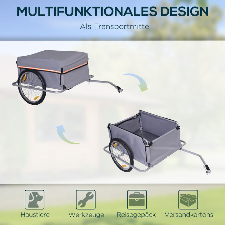 Sammenklappelig cykeltrailer, lasttrailer med kobling, transporttrailer med en lasteevne på op til 40 kg, transporttrailer til cykler og trækvogne, 140 x 88 x 60 cm