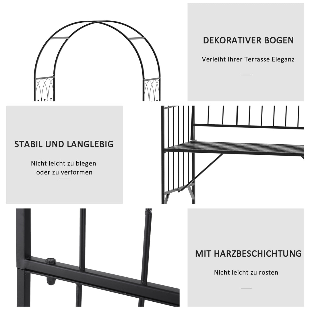 Rosenbue med bænk rosenbænk lysthusbænk filosofbænk espalier espalier havebænk metal sort 115 x 59 x 203 cm