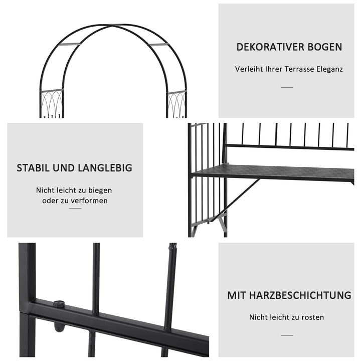 Rosenbue med bænk rosenbænk lysthusbænk filosofbænk espalier espalier havebænk metal sort 115 x 59 x 203 cm