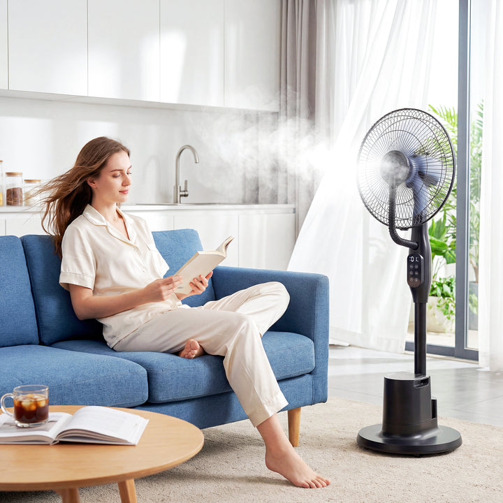 Stående ventilator med dugfunktion, 70° oscillation, 3 hastigheder, 3 tilstande, 3,5L vandtank, sort