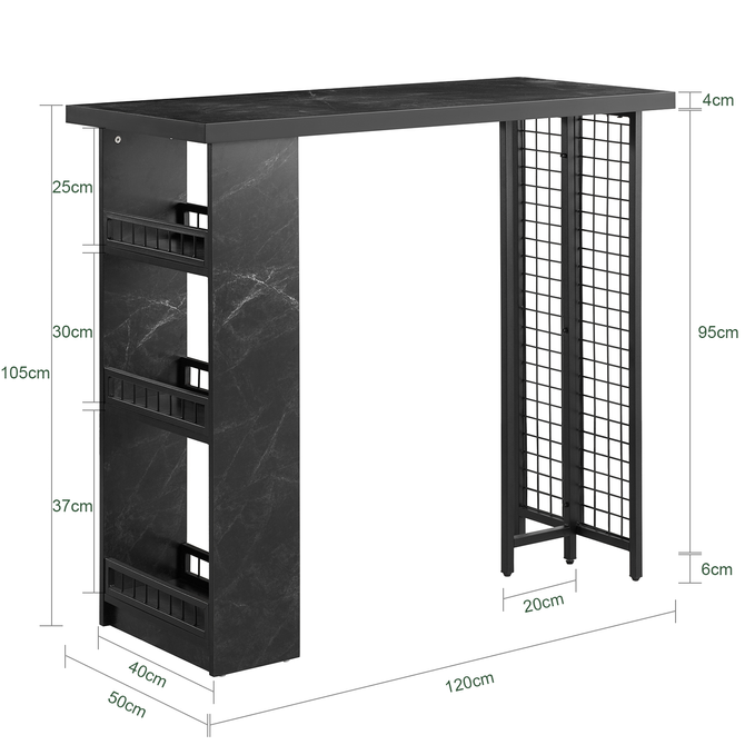 Barbord, industrielt look, 120x50x105 cm, sort