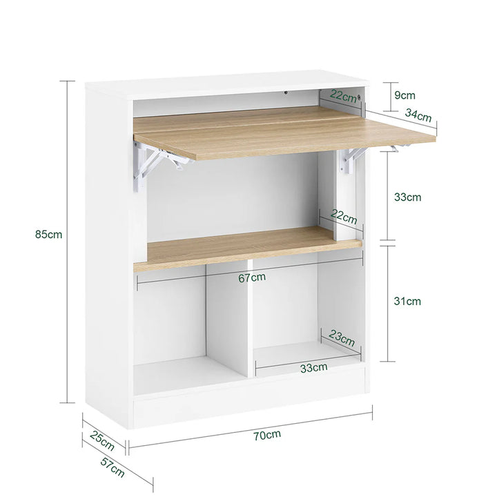 Smart, pladsbesparende foldebord/skrivebord, L70xB57xH85 cm, naturfarvet og hvid