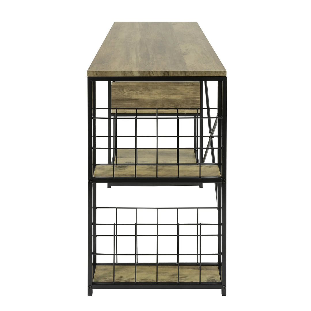 Skrivebord med skuffe og hylder, industrielt look, B118 x D48 x H75 cm, naturfarvet
