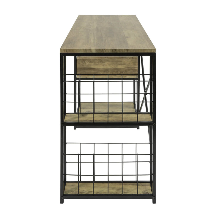 Skrivebord med skuffe og hylder, industrielt look, B118 x D48 x H75 cm, naturfarvet
