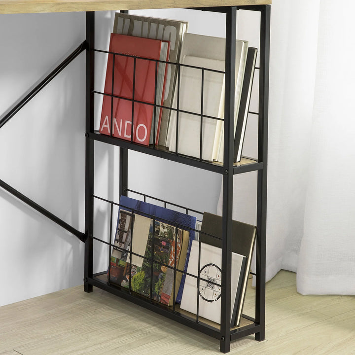 Skrivebord med skuffe og hylder, industrielt look, B118 x D48 x H75 cm, naturfarvet