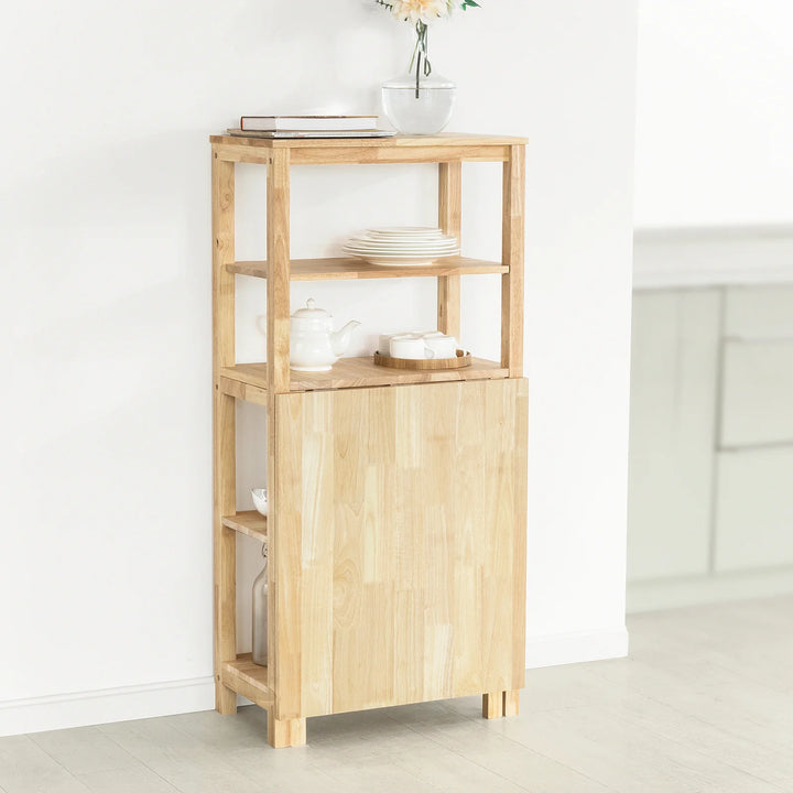 Reol med spisebord, pladsbesparende og multifunktionelt møbel, B98 x D60 x H126 cm, naturfarvet