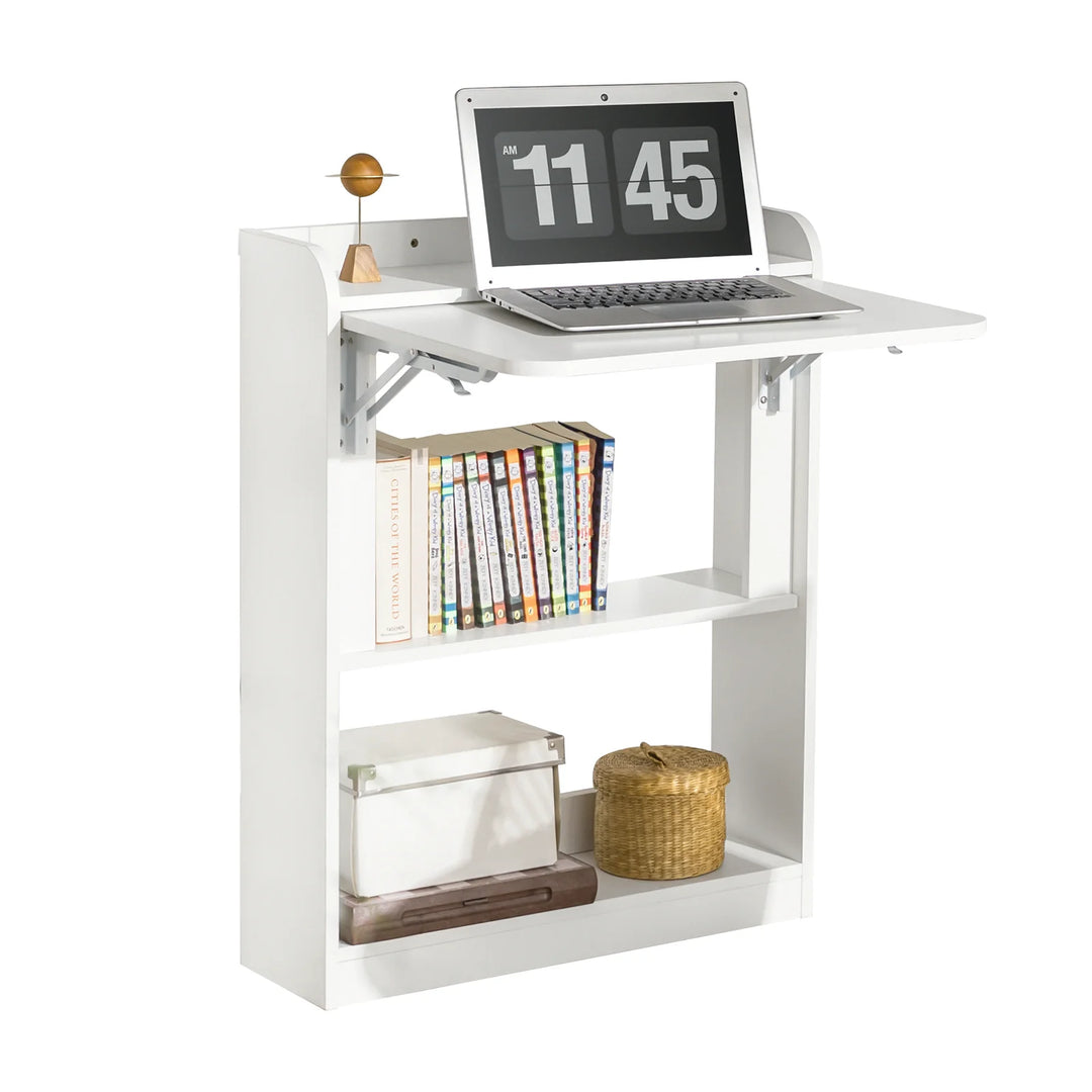 Vægmonteret foldebord / skrivebord, pladsbesparende, skandi-look, B64 x D58 x H82 cm, hvid