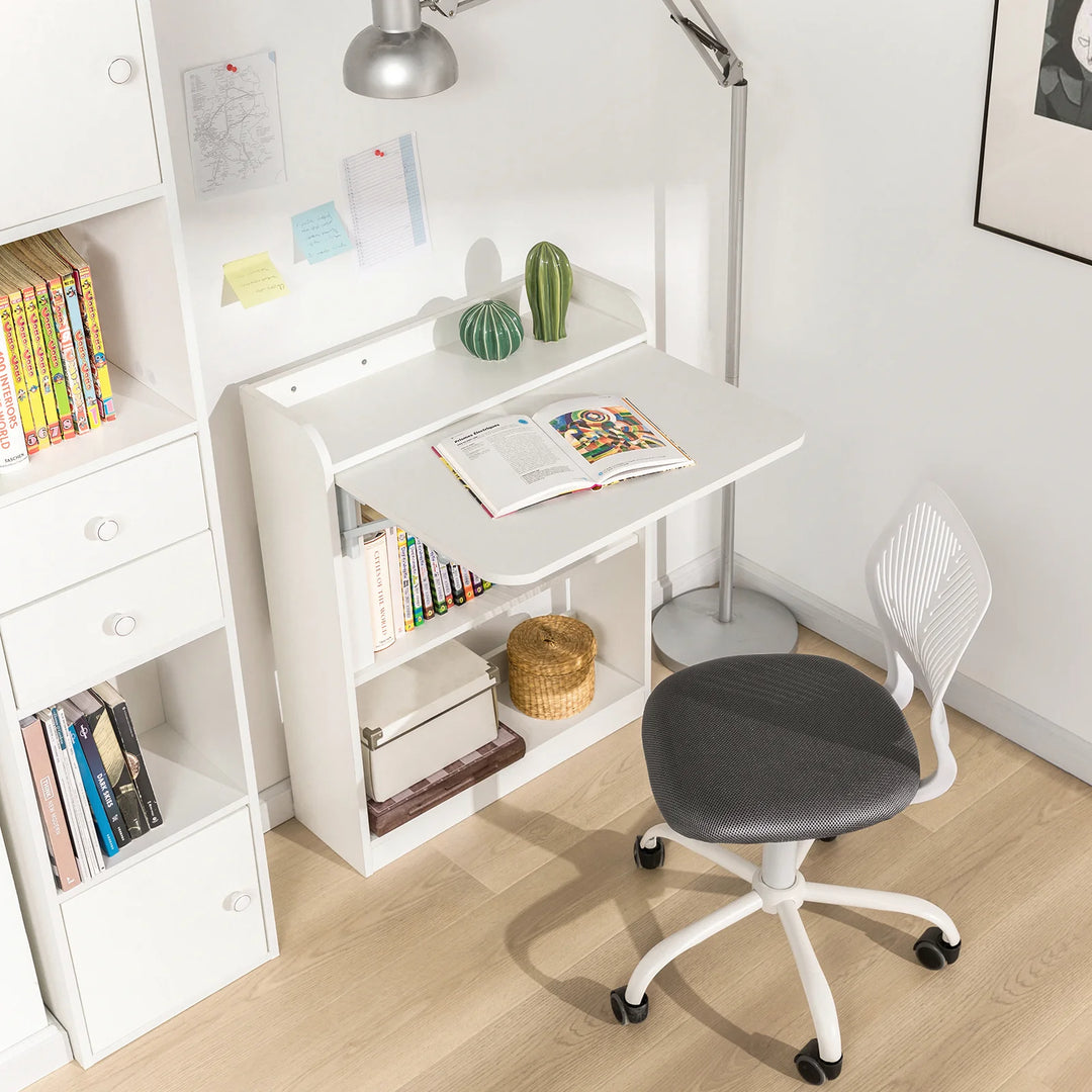 Vægmonteret foldebord / skrivebord, pladsbesparende, skandi-look, B64 x D58 x H82 cm, hvid