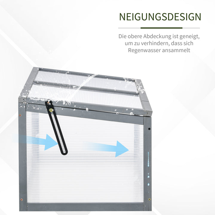 Koldramme-træ- og polycarbonatdrivhus 90 x 46 x 40 cm drivhus med overdækning vejrbestandig koldrammekasse til haveplantebed grå
