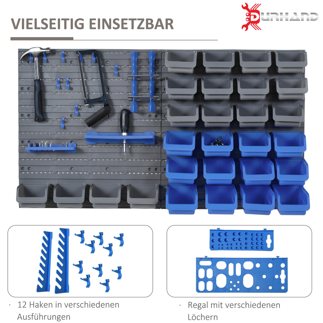 Værktøjsvæg 44 dele med stabelbare beholdere 54 x 22 x 95 cm plast blå