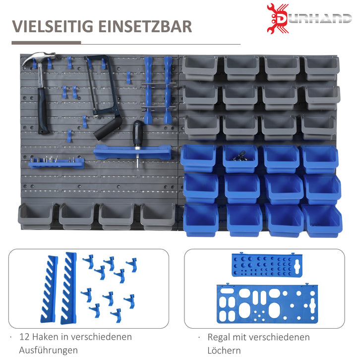 Værktøjsvæg 44 dele med stabelbare beholdere 54 x 22 x 95 cm plast blå