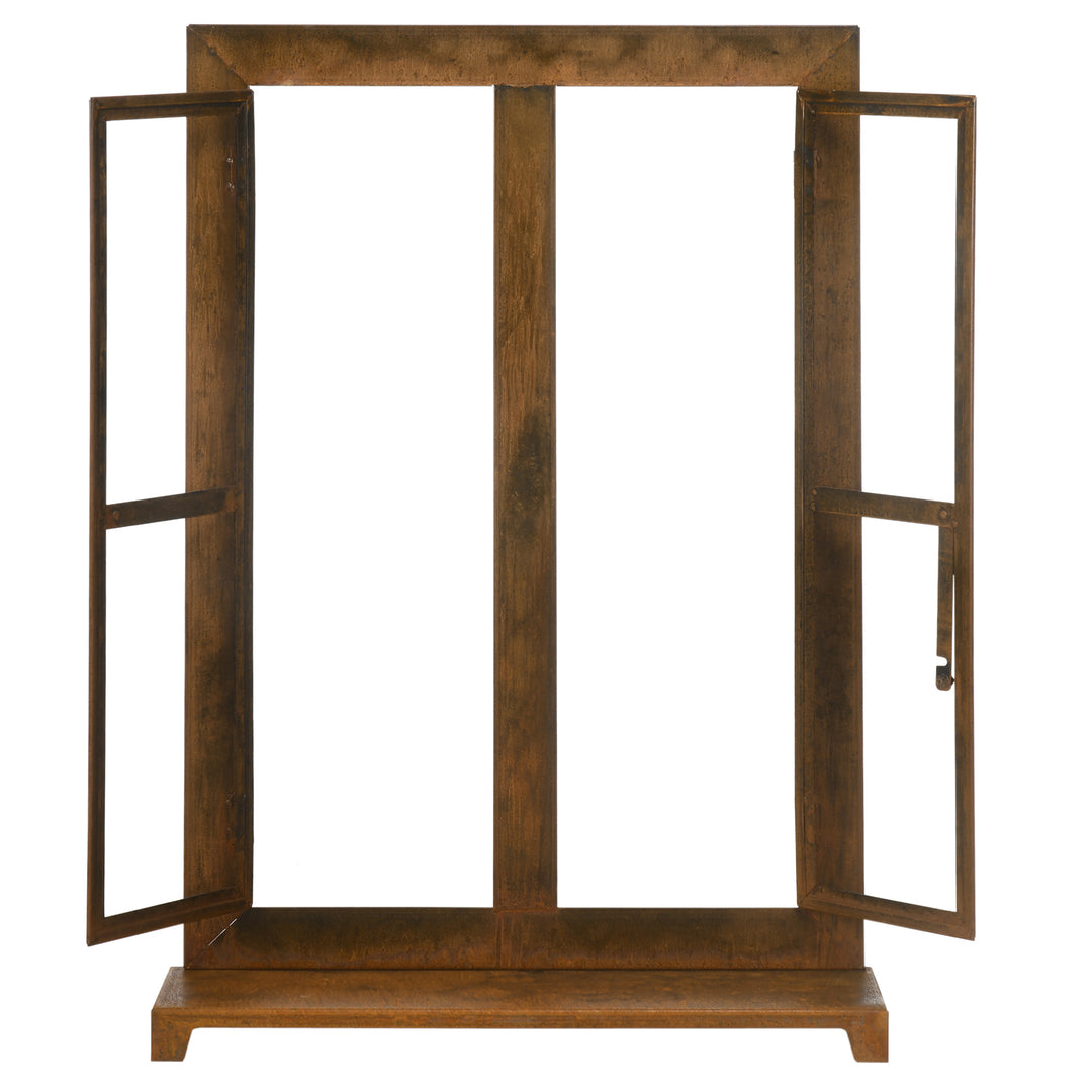 Dekorativ vinduesramme til haven, vintage design, 55 cm x 19 cm x 80 cm, metal, brun