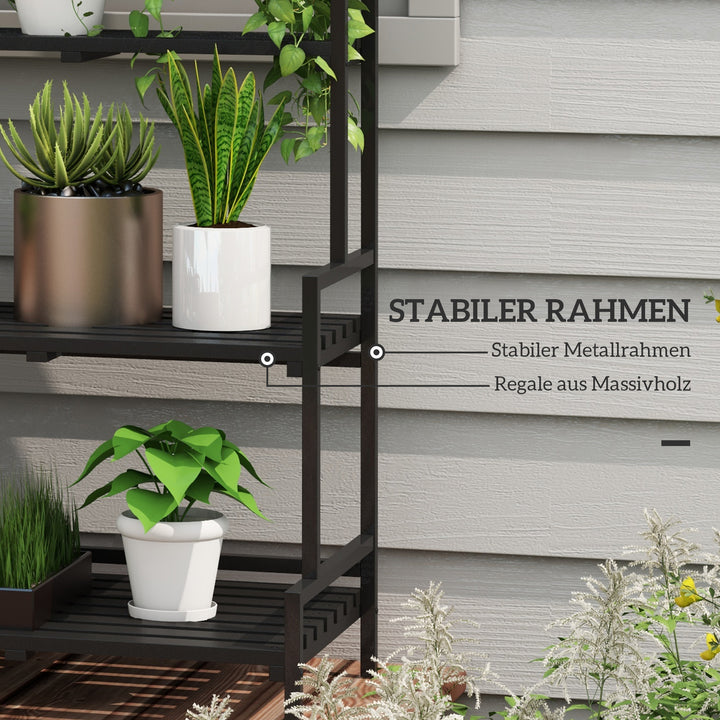 Blomsterstander, 3 etager, 6 kroge, indendørs og udendørs, metalramme, 170H x 110L x 50B cm, sort