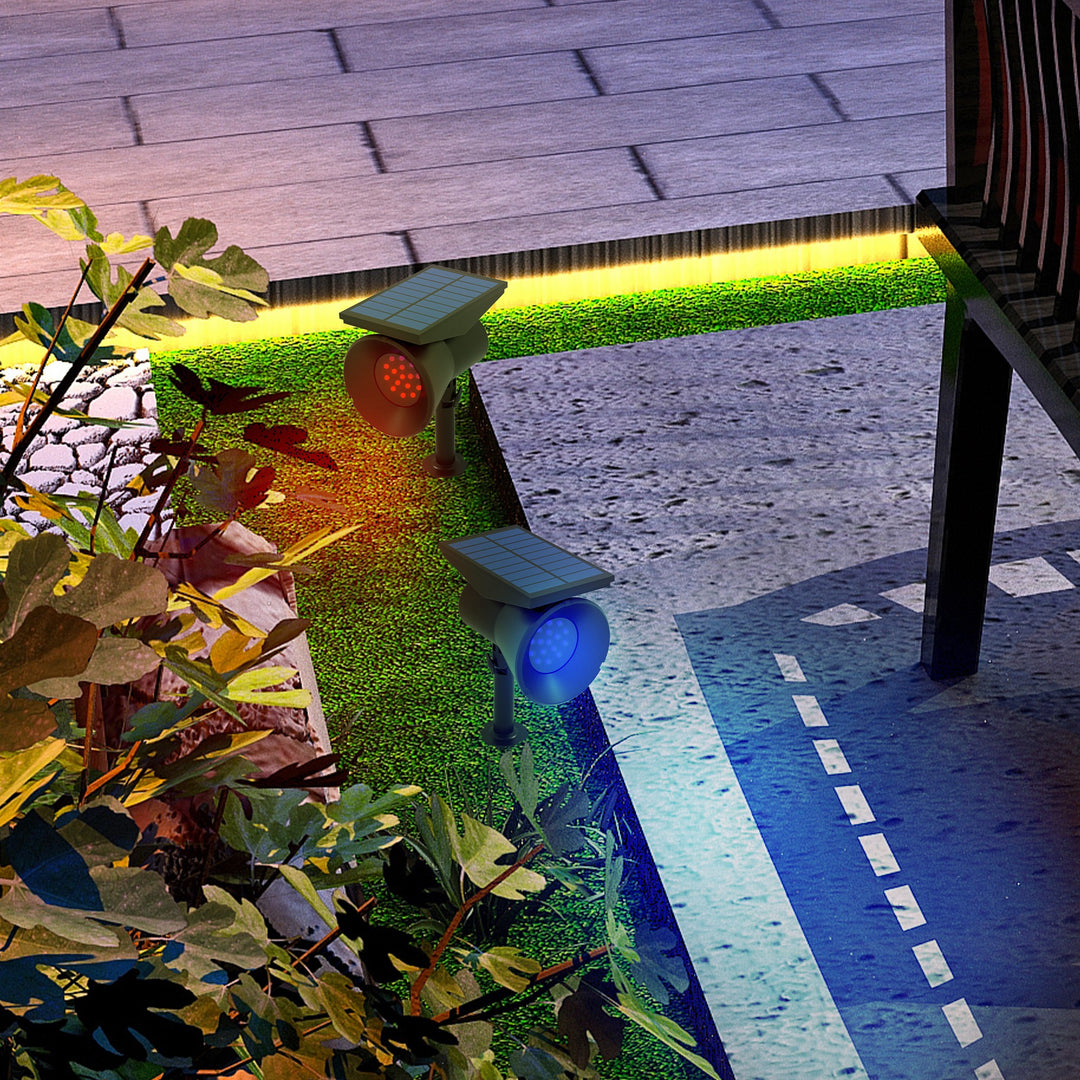 Solcellelamper, 2-pak solcellelamper, solcelledrevet havelampe med 2 lysfarver, gulv-/vægmonteret, ip54 vandtæt til balkon, terrasse, sort