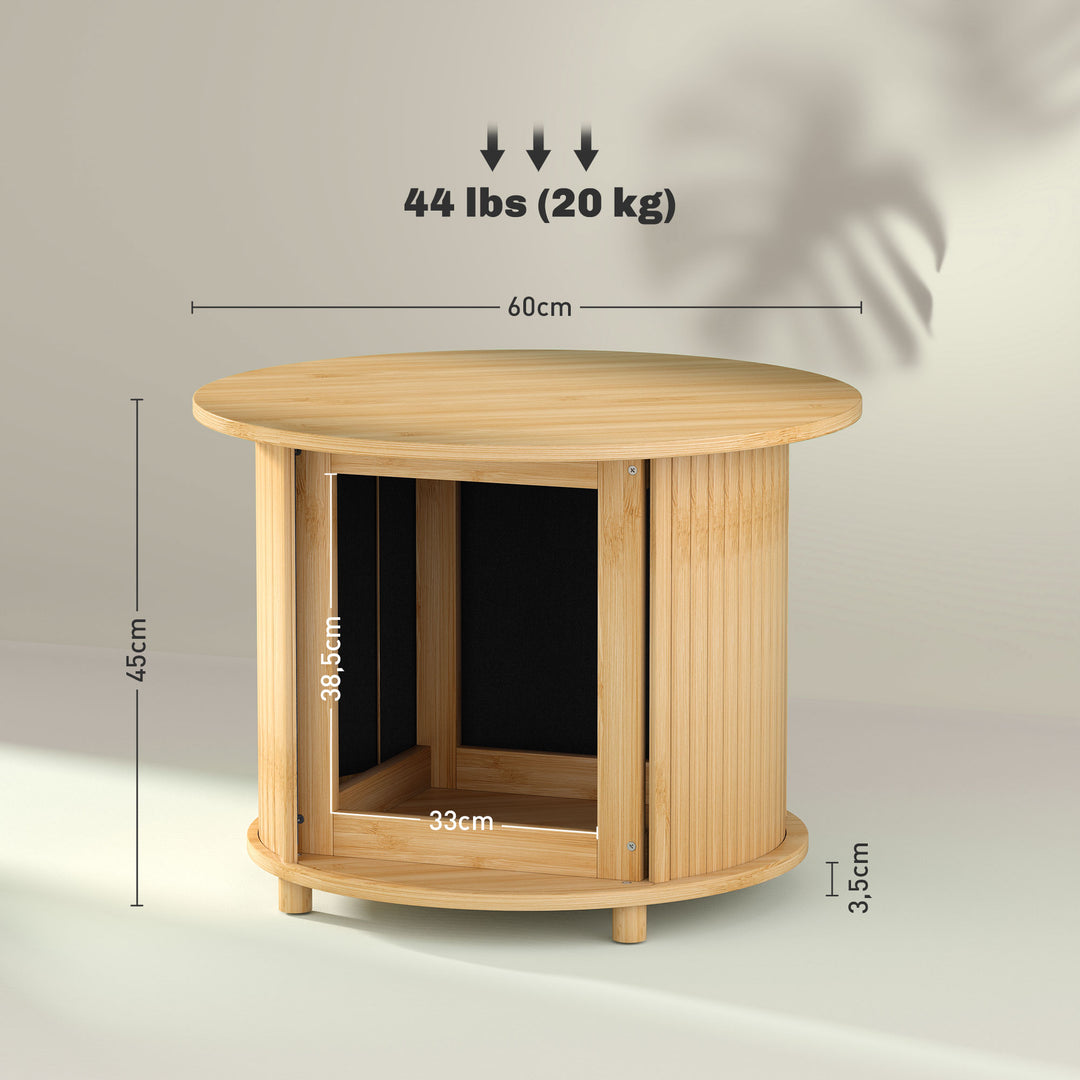 Sidebord, rundt, med opbevaringsplads, skydedør, bambus, Ø60 x 45 cm, lasteevne op til 20 kg